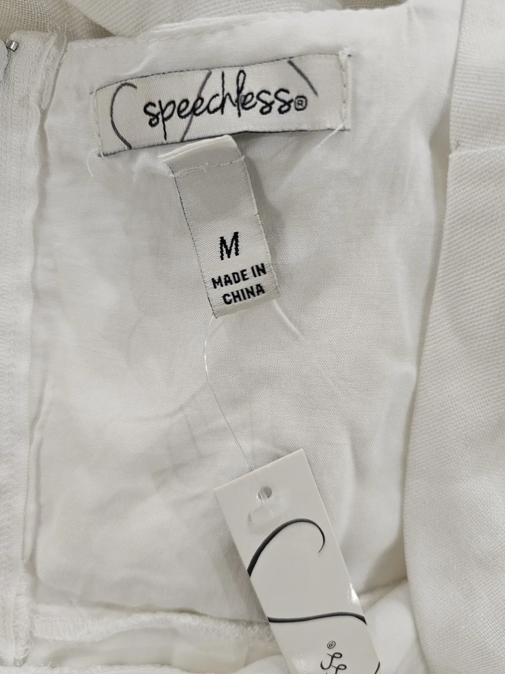 NWT Speechless White Linen Blend Long Puff Sleeve Square Neck Mini Dress in S&M - Picture 11 of 15